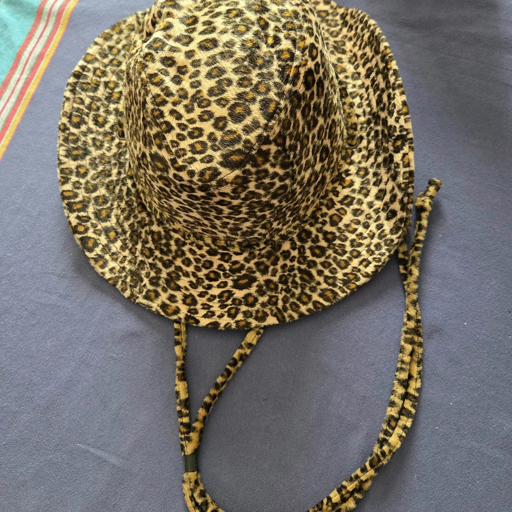 Wide Brim Leopard Print Hat with Secure Chin Strap Earthy Fall Colors